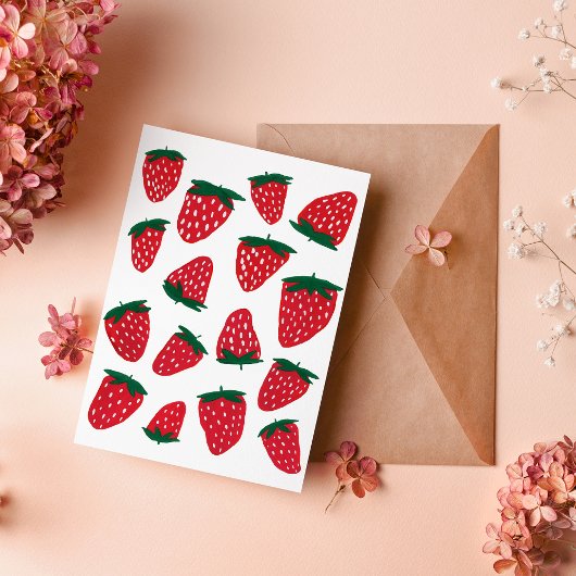 夏オーガニックのイチゴ – 赤と緑 ポストカード
