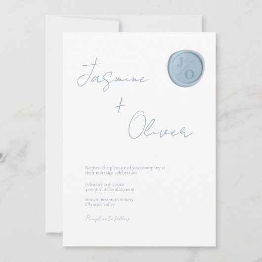 夏カスタムの写真の埃の多いブルー結婚ワックスシール 招待状 (正面)