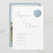 夏カスタムの写真の埃の多いブルー結婚ワックスシール 招待状 (正面/裏面)