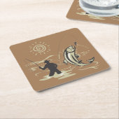 夏カッコいいにカラフル魚を捕まえる スクエアペーパーコースター (アングル)