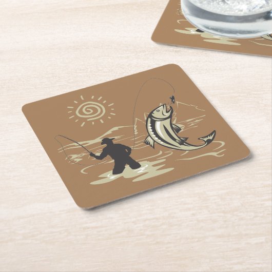 夏カッコいいにカラフル魚を捕まえる スクエアペーパーコースター (アングル)