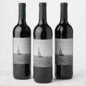 夏カッコいいの帆船の写真 ワインラベル (ボトル)