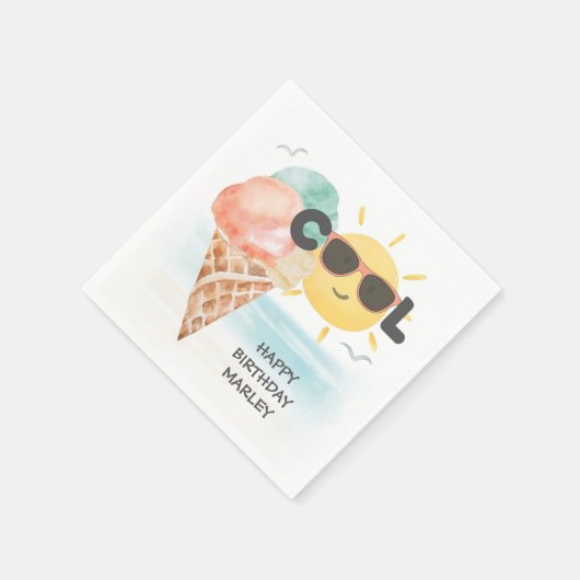 夏カッコいい |熱帯ビーチアイスクリーム誕生日 スタンダードカクテルナプキン (角)