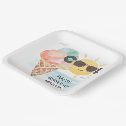 夏カッコいい |熱帯ビーチアイスクリーム誕生日 ペーパープレート (傾斜あり)