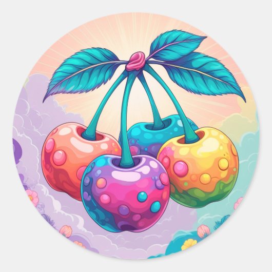 夏カラフルさくらんぼ ラウンドシール (正面)