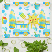 夏カラフルとビーチのおもしろいパタモノグラムのーン キッチンタオル (折り畳み)