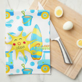 夏カラフルとビーチのおもしろいパタモノグラムのーン キッチンタオル (四つ折り)