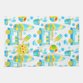 夏カラフルとビーチのおもしろいパタモノグラムのーン キッチンタオル (横)