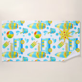 夏カラフルとビーチのおもしろいパタモノグラムのーン ビーチタオル (正面)