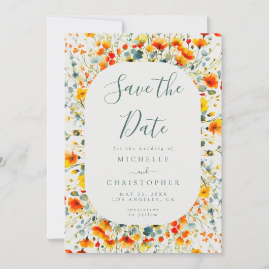 夏カラフルのフローラ結婚の セーブザデート (正面)