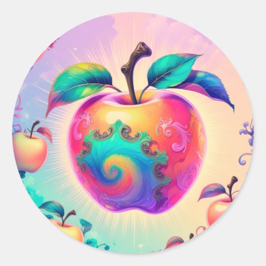 夏カラフルのリンゴ ラウンドシール (正面)