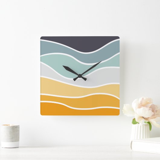 夏カラフルのレトロスタイル波 スクエア壁時計 (ホーム)