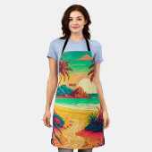夏カラフルの熱帯ビーチ風景アートワーク | エプロン (着用した状態)