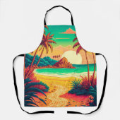 夏カラフルの熱帯ビーチ風景アートワーク | エプロン (正面)