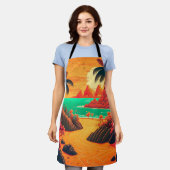 夏カラフルの熱帯ビーチ風景アートワーク | エプロン (着用した状態)