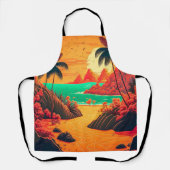 夏カラフルの熱帯ビーチ風景アートワーク | エプロン (正面)