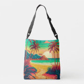 夏カラフルの熱帯ビーチ風景アートワーク | クロスボディバッグ (裏面)