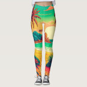 夏カラフルの熱帯ビーチ風景アートワーク | レギンス (正面)