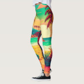 夏カラフルの熱帯ビーチ風景アートワーク | レギンス (左)