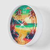 夏カラフルの熱帯ビーチ風景アートワーク | 壁時計 (傾斜)