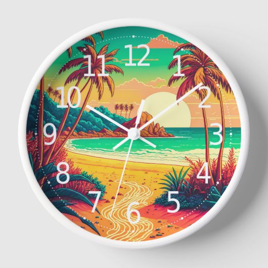 夏カラフルの熱帯ビーチ風景アートワーク | 壁時計 (正面)