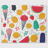 夏カラフルの食品と花のパターン ラッピングペーパー (フラット)
