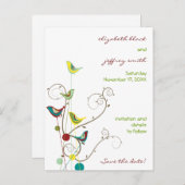 夏カラフルの鳥が結婚を期日外で渦巻く 案内ポストカード (正面/裏面)