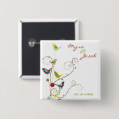 夏カラフルの鳥と渦巻き結婚のボタン 缶バッジ (正面&裏面)
