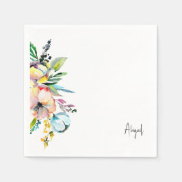 夏カラフルフローラパーソナライズされた スタンダードカクテルナプキン