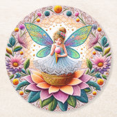 夏カラフル妖精の花とアイスクリーム ラウンドペーパーコースター (正面)