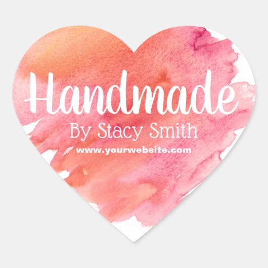 夏カラフル日没の水彩手作り ハートシール (正面)