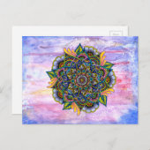 夏カラフル曼荼羅（水彩背景付き） ポストカード (正面/裏面)