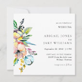 夏カラフル水色フローラスクエア結婚ズ 招待状 (正面)