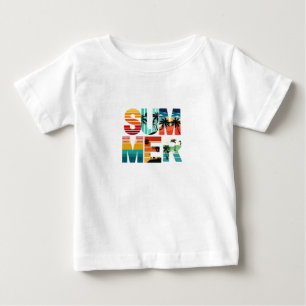 夏カラフル白モダンベビーTシャツ ベビーTシャツ