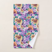 夏カラフル花のコラージュ模様 バスタオルセット (ハンドタオル)