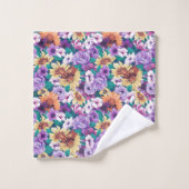 夏カラフル花のコラージュ模様 バスタオルセット (ウォッシュタオル)