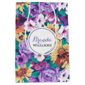 夏カラフル花のコラージュ模様 ミディアムペーパーバッグ (正面)