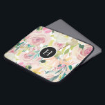 夏カラフル花の水の色モノグラム ラップトップスリーブ<br><div class="desc">太陽のカラフル枯れた夏の花の水色オプションのモノグラム。</div>