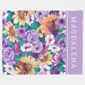 夏カラフル花コラージュ フリースブランケット (正面(横))