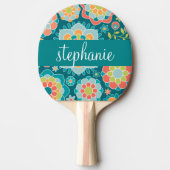夏カラフル花柄名前をカスタムする 卓球ラケット (正面)