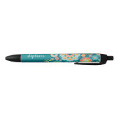 夏カラフル花柄名前をカスタムする 黒ボールペン (ボトム)