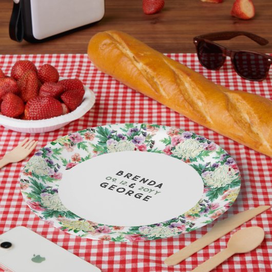 夏カラフル花模様 ペーパープレート (ピクニック)