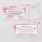 夏ガーリーピンク白い熱帯性ヤシの木の葉 名刺 (正面/裏面)