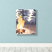 夏キャンプファイア | 水彩自然風景 キャンバスプリント (インサイチュ (ウッドフロア))