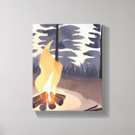 夏キャンプファイア | 水彩自然風景 キャンバスプリント