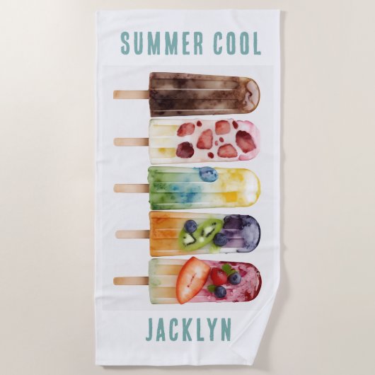 夏クールのカラフルPOPSCLES ビーチタオル (正面)