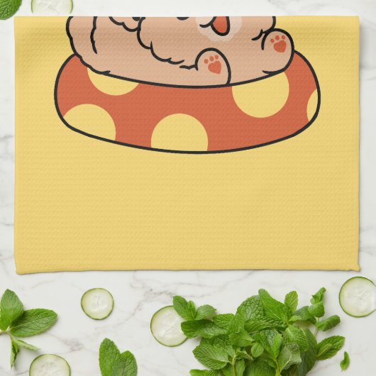 夏クール犬フローティング – かわいい子犬プールパーティー キッチンタオル (折り畳み)