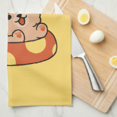 夏クール犬フローティング – かわいい子犬プールパーティー キッチンタオル (四つ折り)