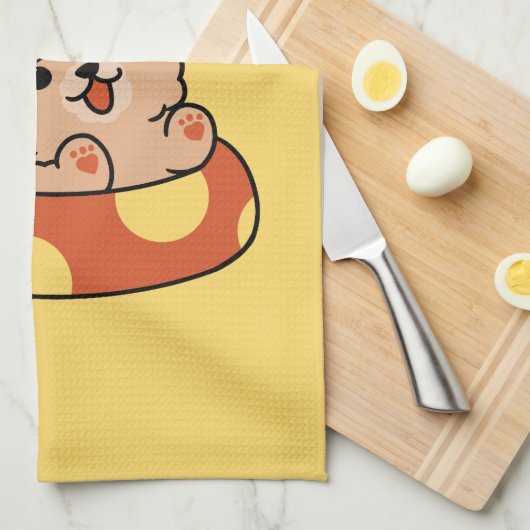 夏クール犬フローティング – かわいい子犬プールパーティー キッチンタオル (四つ折り)