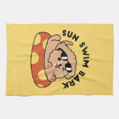 夏クール犬フローティング – かわいい子犬プールパーティー キッチンタオル (横)